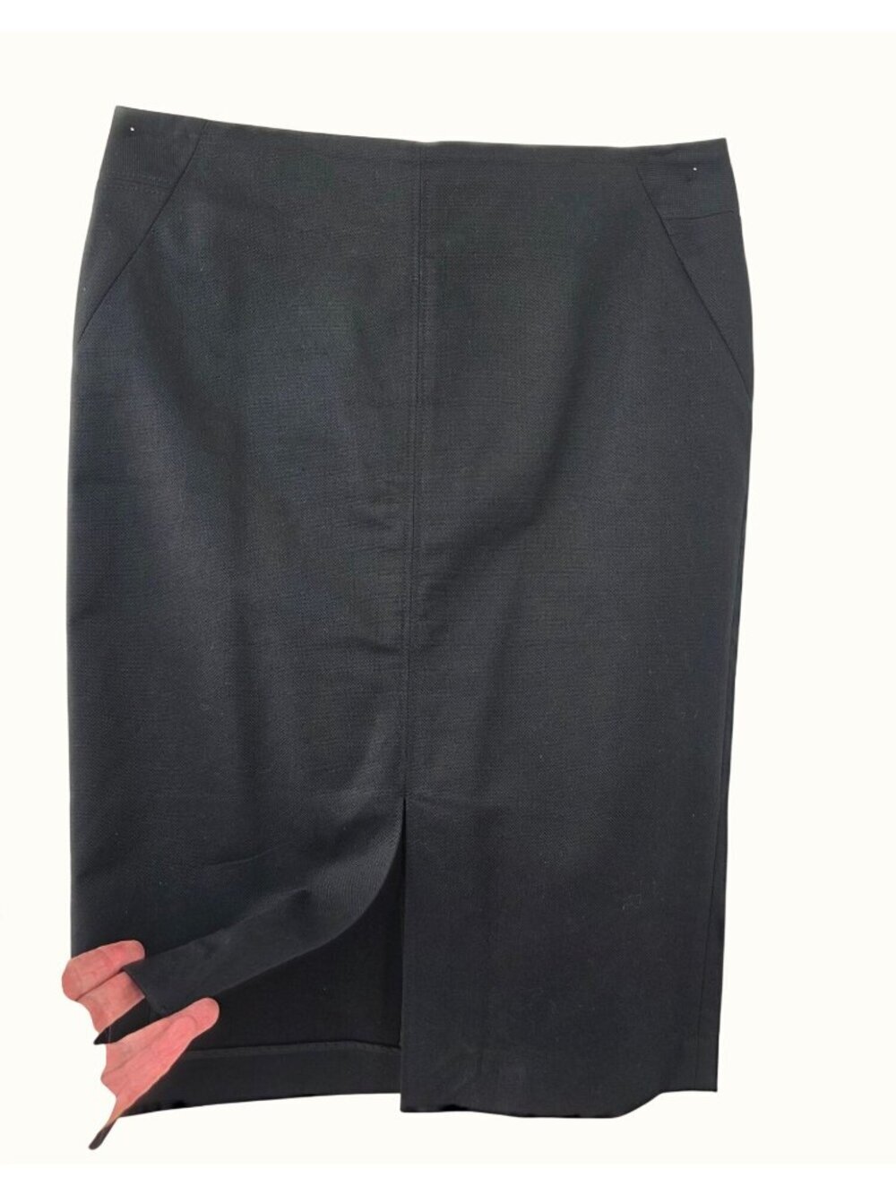 LOFT Y2K Black Cotton Piqué Pencil Skirt Sz 10 Tailored Bound Seams Quiet Luxury